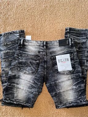 Youth Black Acid-Wash Denim Shorts